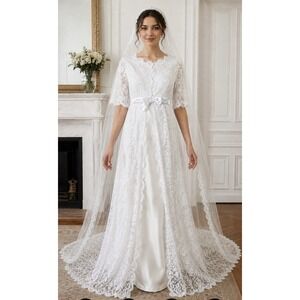 Vintage Bridgeton ABC Angelair By Monika 2 Piece White Lace Wedding XS Dress